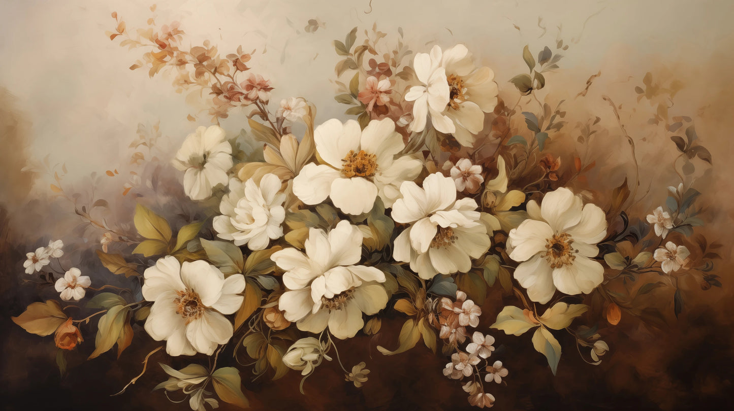 Prezentacja całego wzoru fototapety o nazwie Golden Floral Array