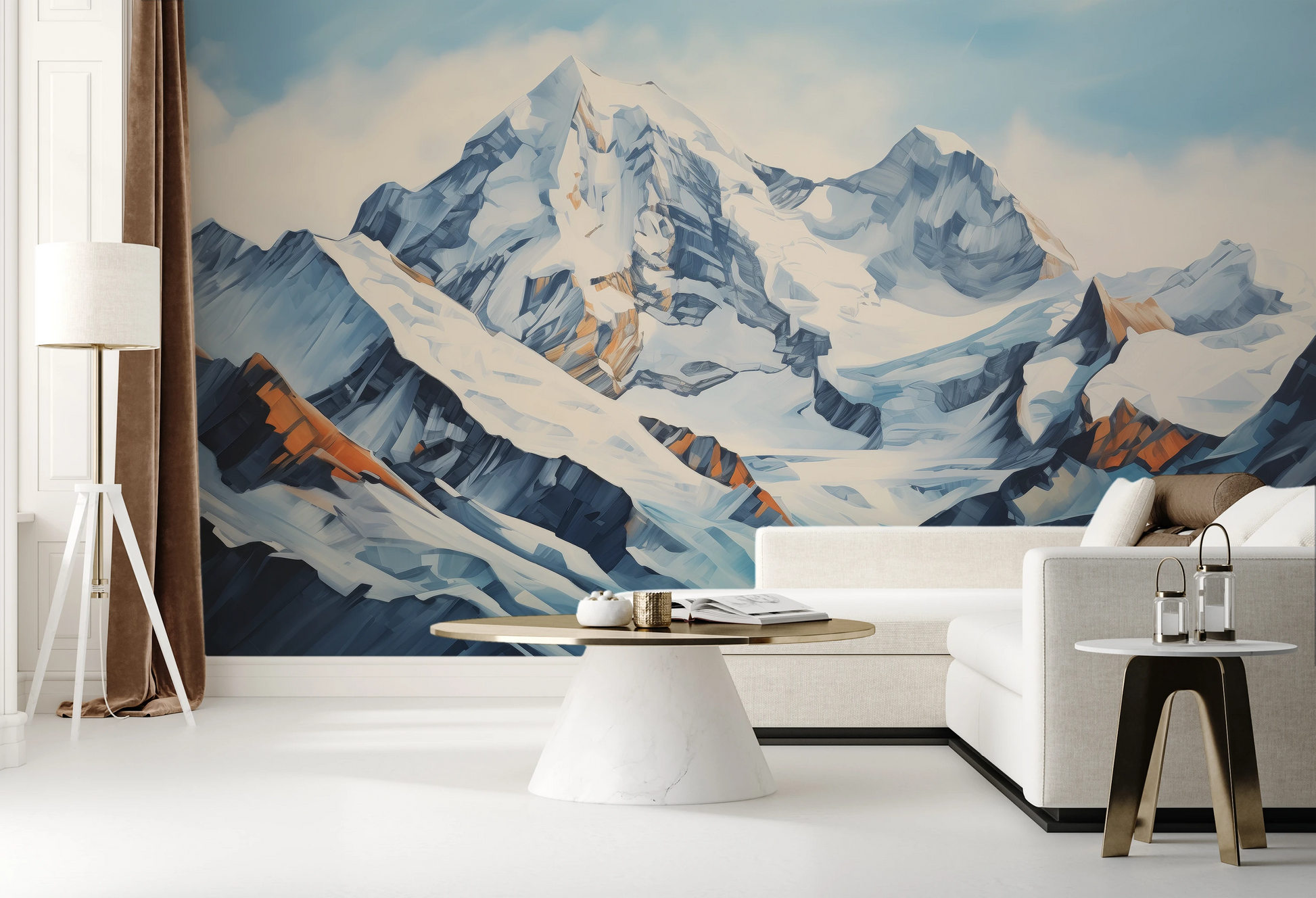 Wzór fototapety artystycznej o nazwie Crystalline Heights pokazanej w aranżacji wnętrza.