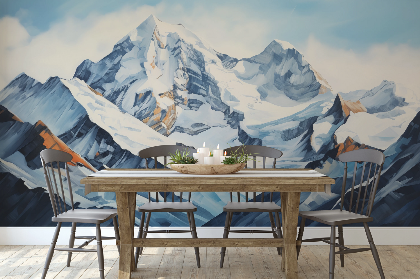 Wzór fototapety malowanej o nazwie Crystalline Heights pokazanej w aranżacji wnętrza.