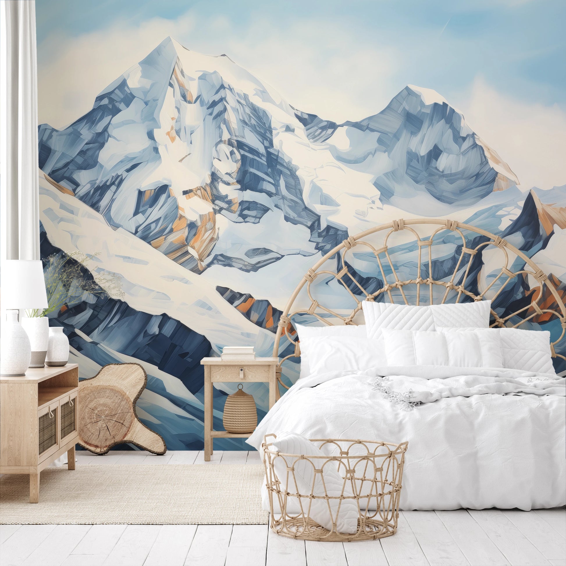 Wzór fototapety artystycznej o nazwie Crystalline Heights pokazanej w aranżacji wnętrza.