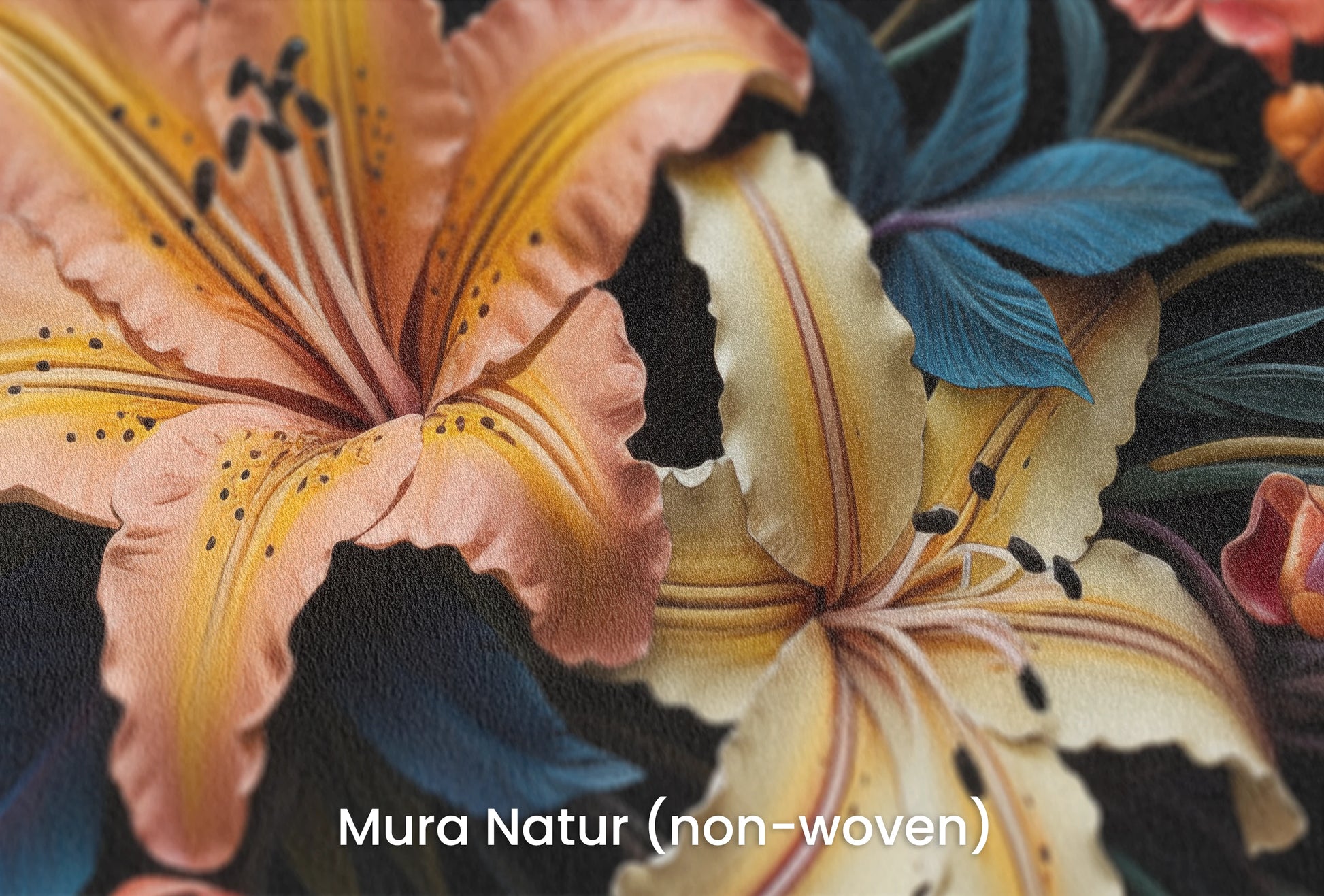 Zbliżenie na artystyczną fototapetę o nazwie Tropical Splendor na podłożu Mura Natur (non-woven) - naturalne i ekologiczne podłoże.