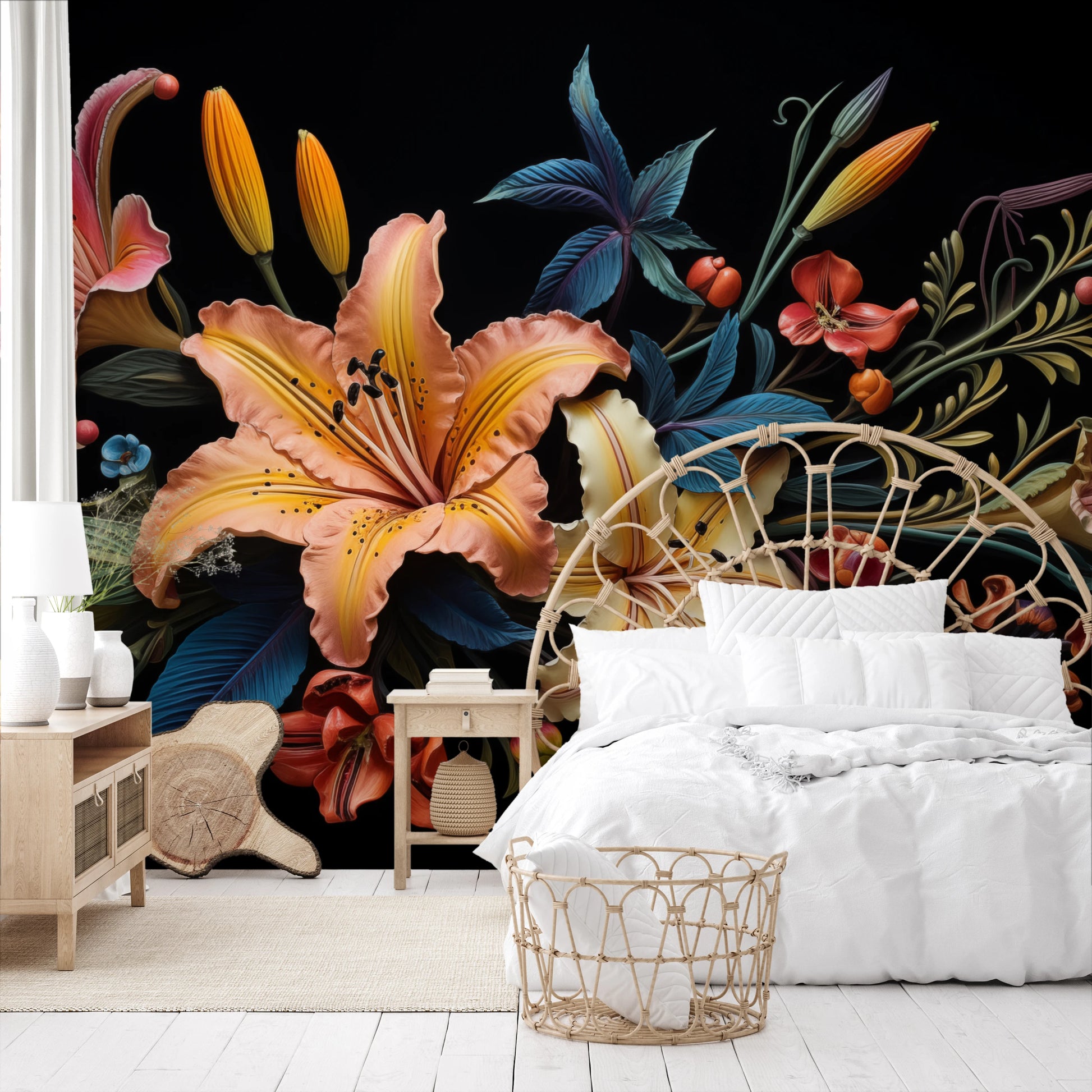 Wzór fototapety o nazwie Tropical Splendor pokazanej w kontekście pomieszczenia.