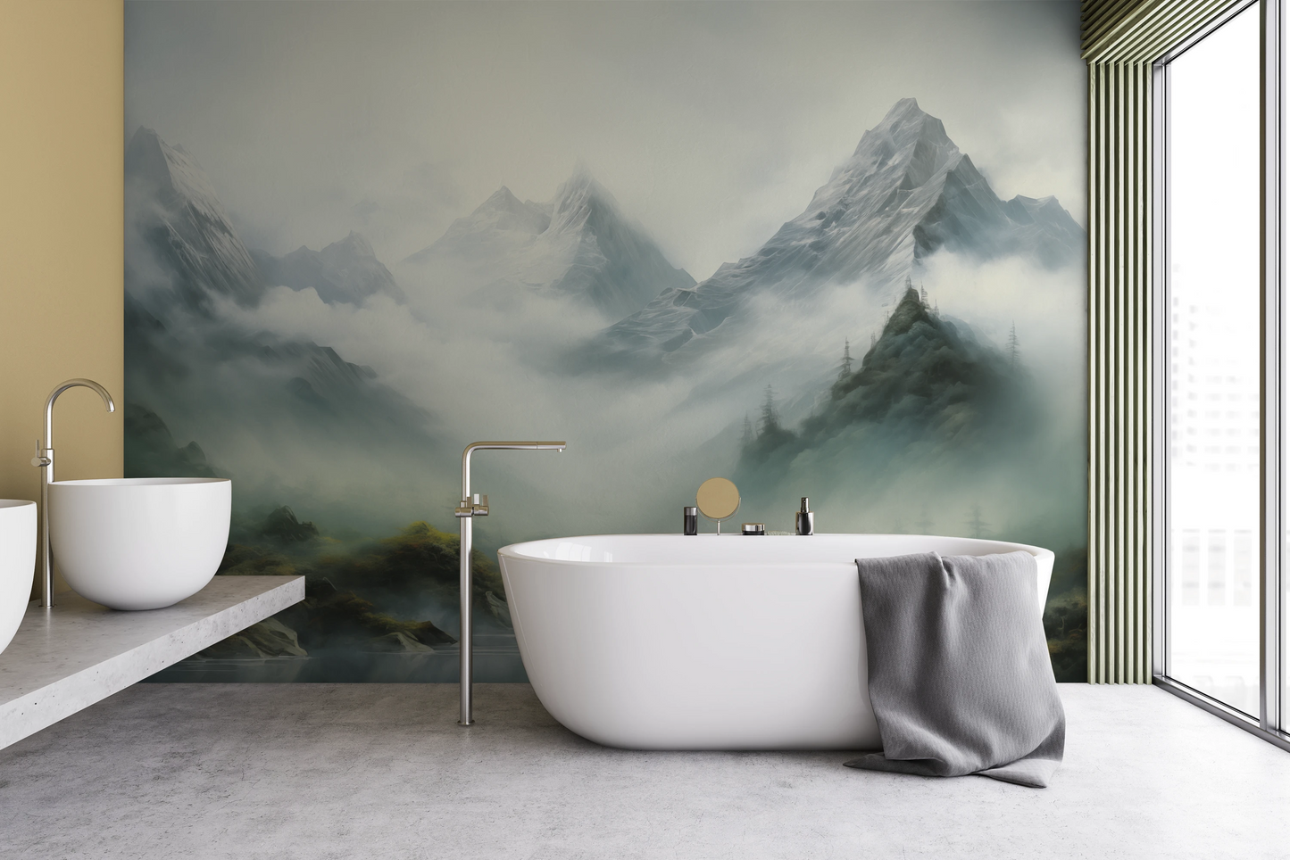 Wzór fototapety malowanej o nazwie Enchanted Valley pokazanej w aranżacji wnętrza.