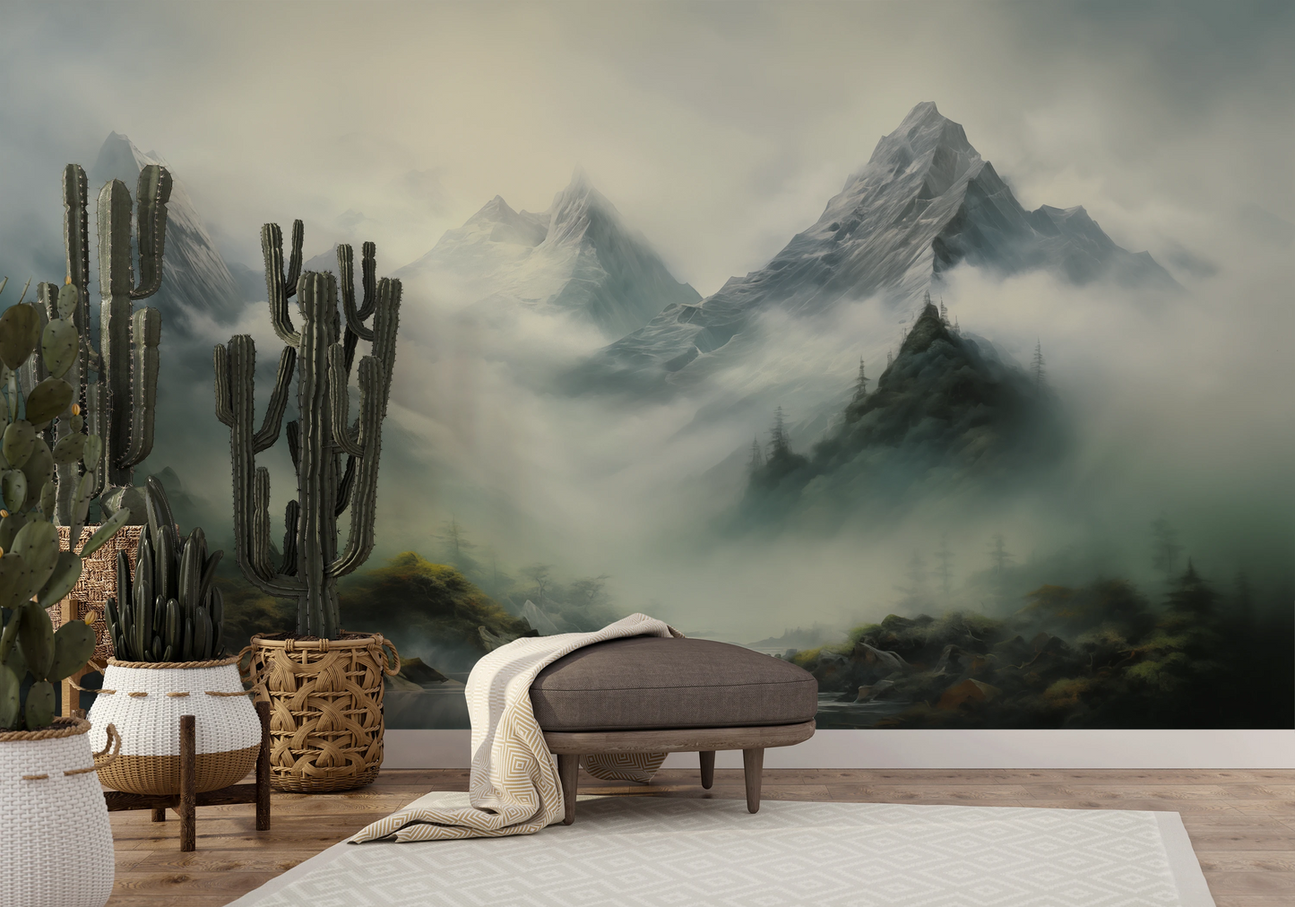 Wzór fototapety o nazwie Enchanted Valley pokazanej w kontekście pomieszczenia.