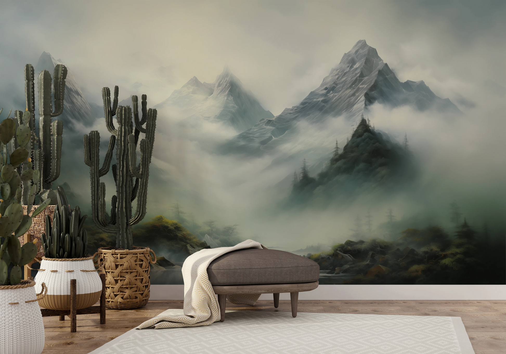 Wzór fototapety o nazwie Enchanted Valley pokazanej w kontekście pomieszczenia.