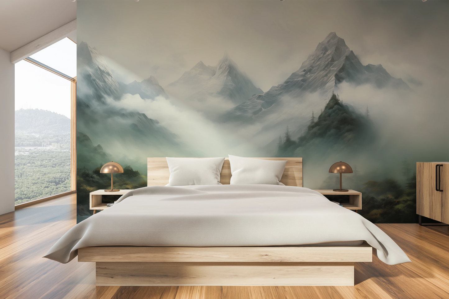 Wzór fototapety artystycznej o nazwie Enchanted Valley pokazanej w aranżacji wnętrza.