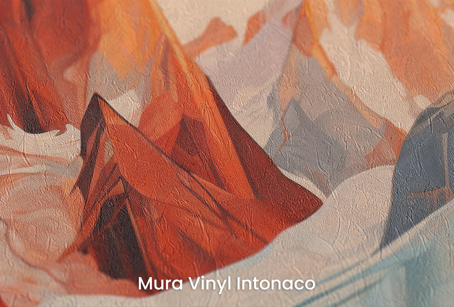 Zbliżenie na artystyczną fototapetę o nazwie Geometric Glaciers na podłożu Mura Vinyl Intonaco - struktura tartego tynku.