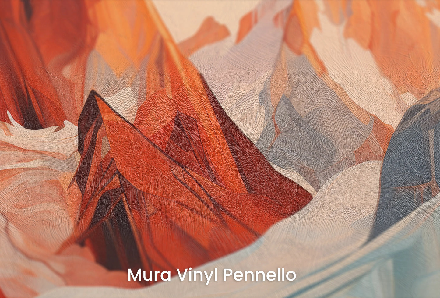 Zbliżenie na artystyczną fototapetę o nazwie Geometric Glaciers na podłożu Mura Vinyl Pennello - faktura pociągnięć pędzla malarskiego.