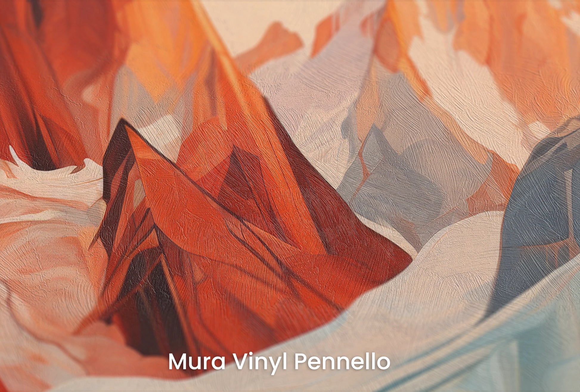 Zbliżenie na artystyczną fototapetę o nazwie Geometric Glaciers na podłożu Mura Vinyl Pennello - faktura pociągnięć pędzla malarskiego.