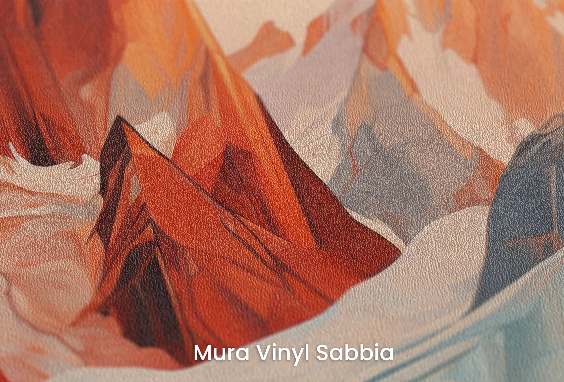 Zbliżenie na artystyczną fototapetę o nazwie Geometric Glaciers na podłożu Mura Vinyl Sabbia struktura grubego ziarna piasku.