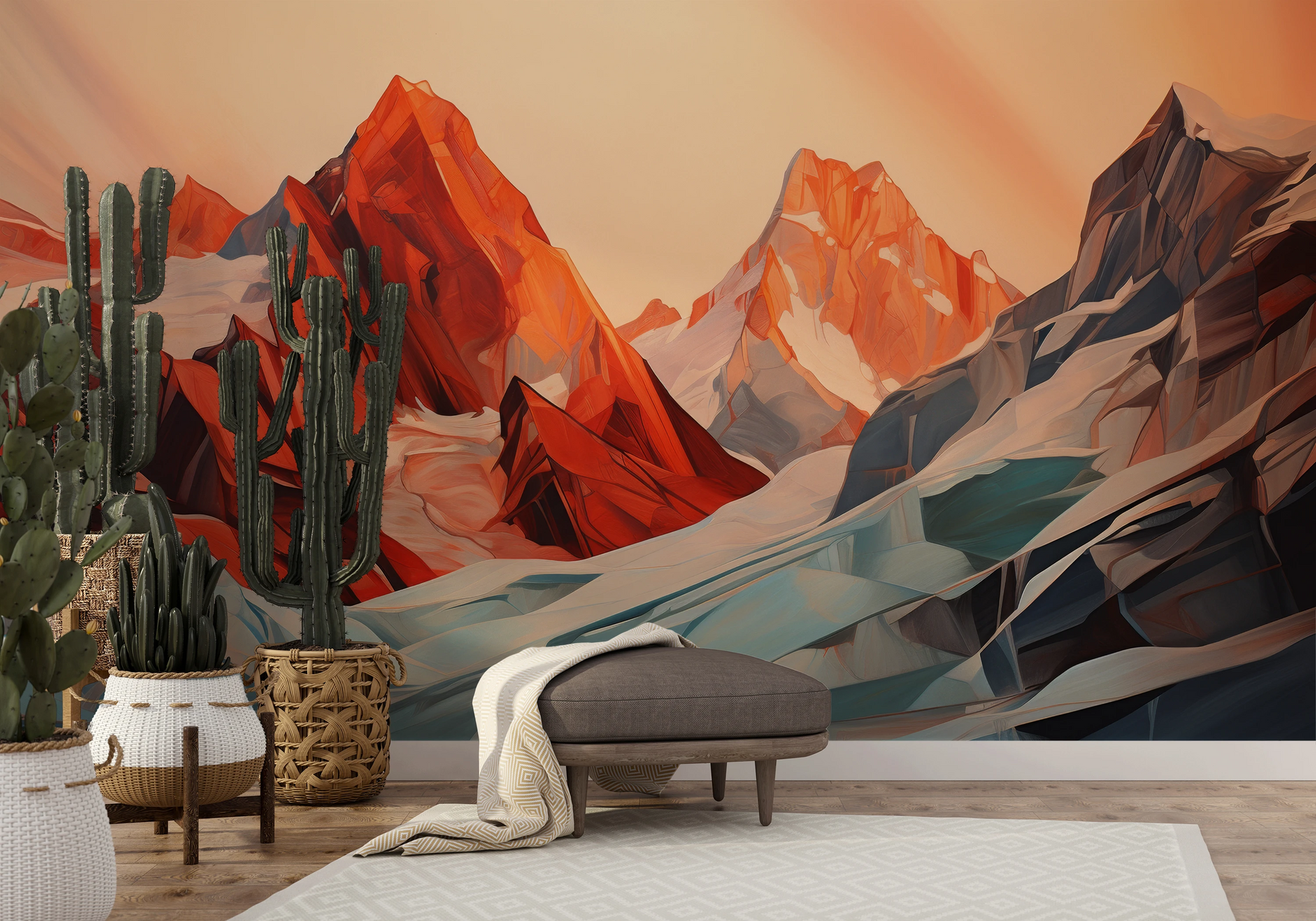 Fototapeta malowana o nazwie Geometric Glaciers pokazana w aranżacji wnętrza.