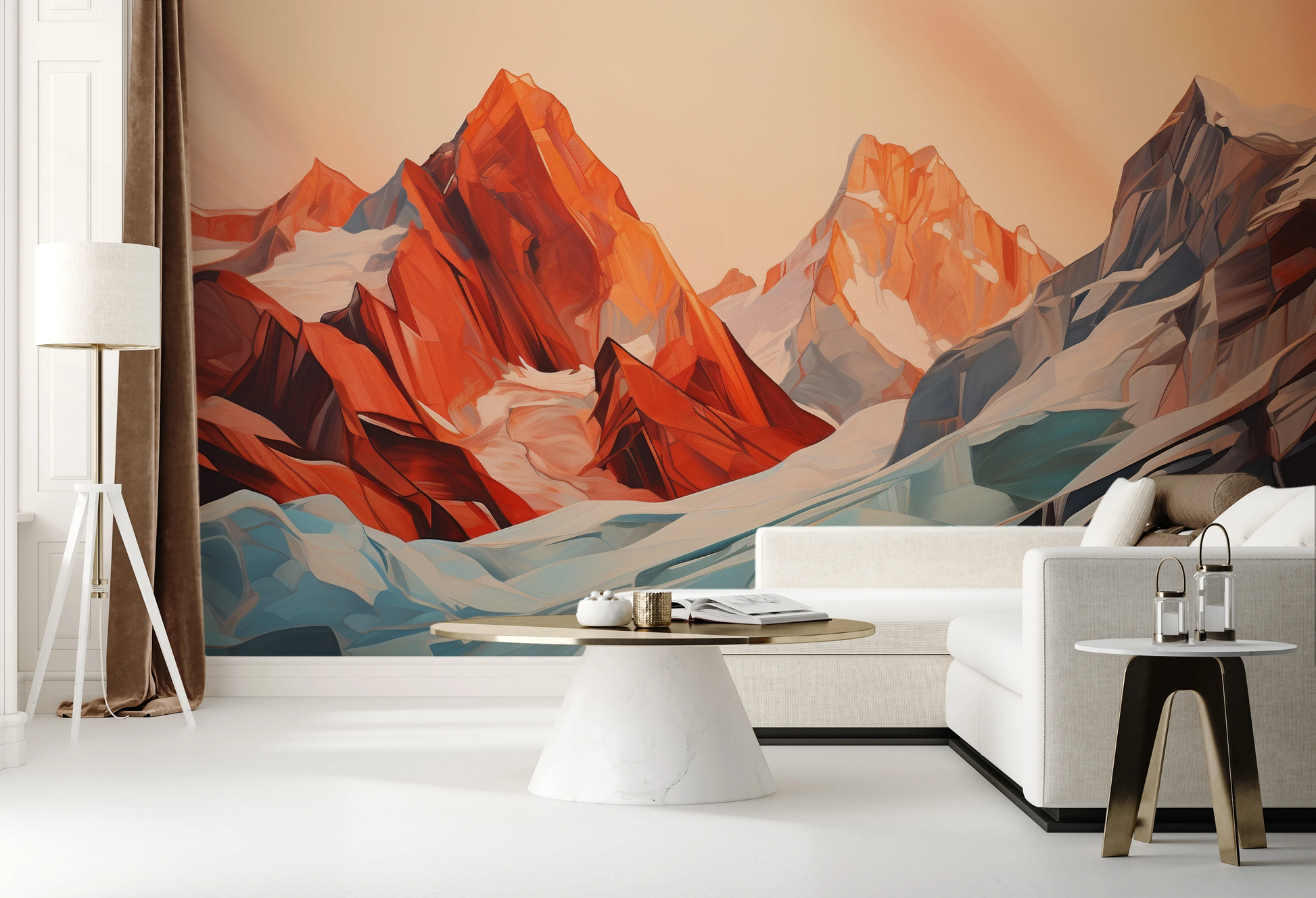 Fototapeta artystyczna o nazwie Geometric Glaciers pokazana w aranżacji wnętrza.