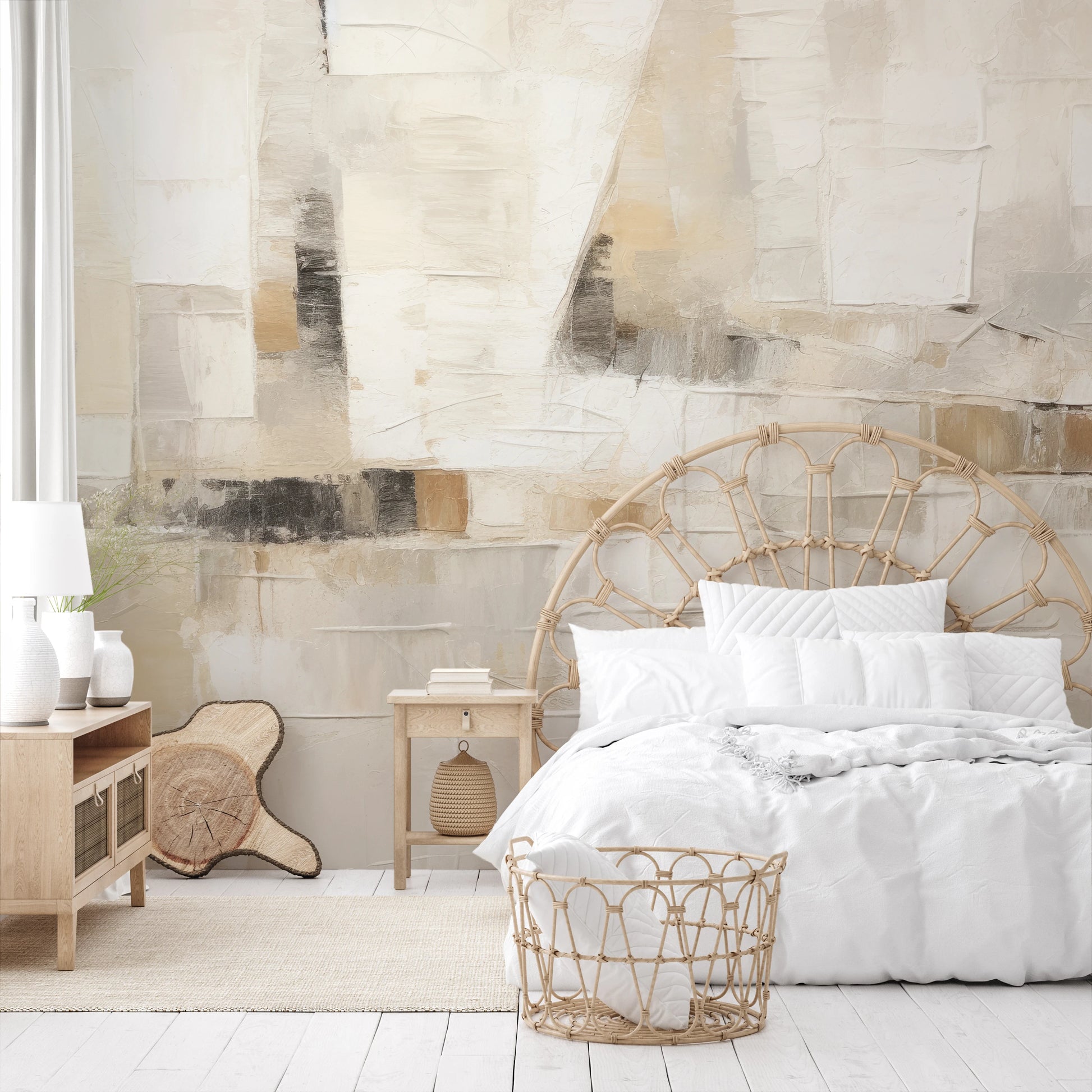 Fototapeta malowana o nazwie Harmony in Neutrals pokazana w aranżacji wnętrza.