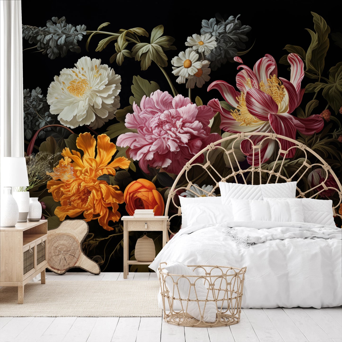 Fototapeta malowana o nazwie Golden Age Flowers pokazana w aranżacji wnętrza.