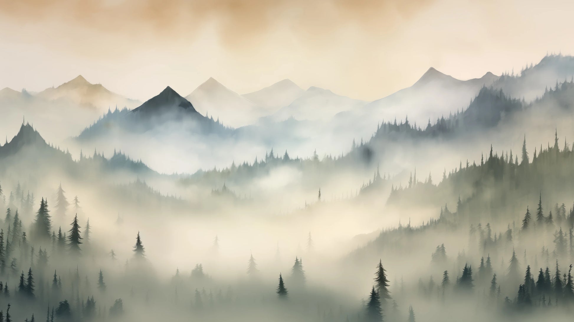 Prezentacja całego wzoru fototapety o nazwie Misty Mountain Layers