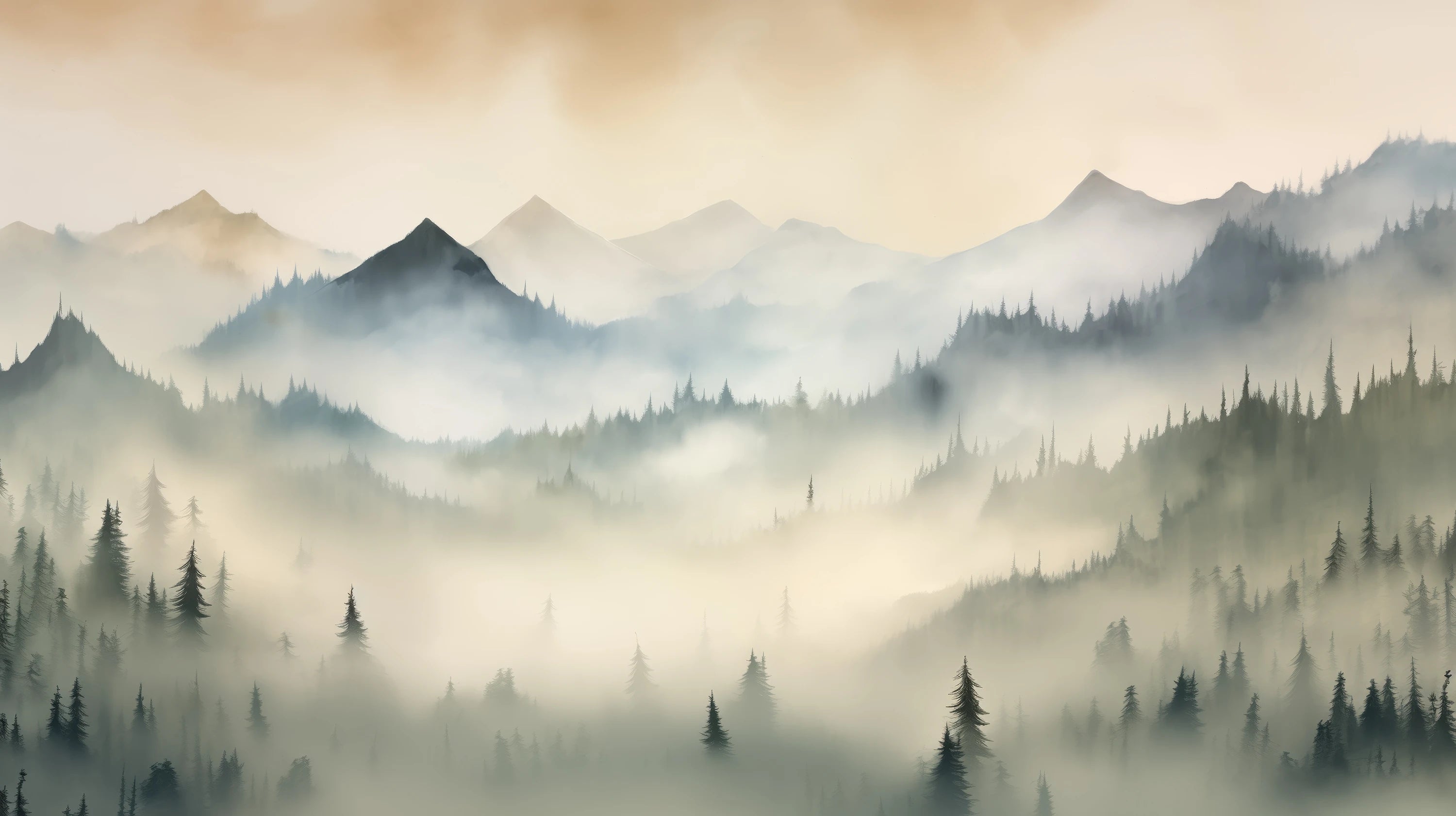 Mustervorschau: Prezentacja całego wzoru fototapety o nazwie Misty Mountain Layers