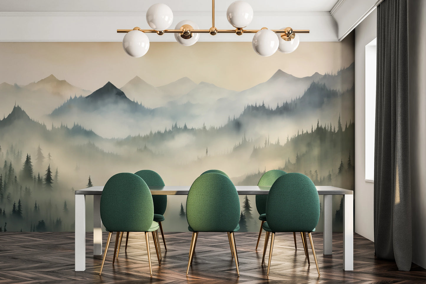 Fototapeta artystyczna o nazwie Misty Mountain Layers pokazana w aranżacji wnętrza.