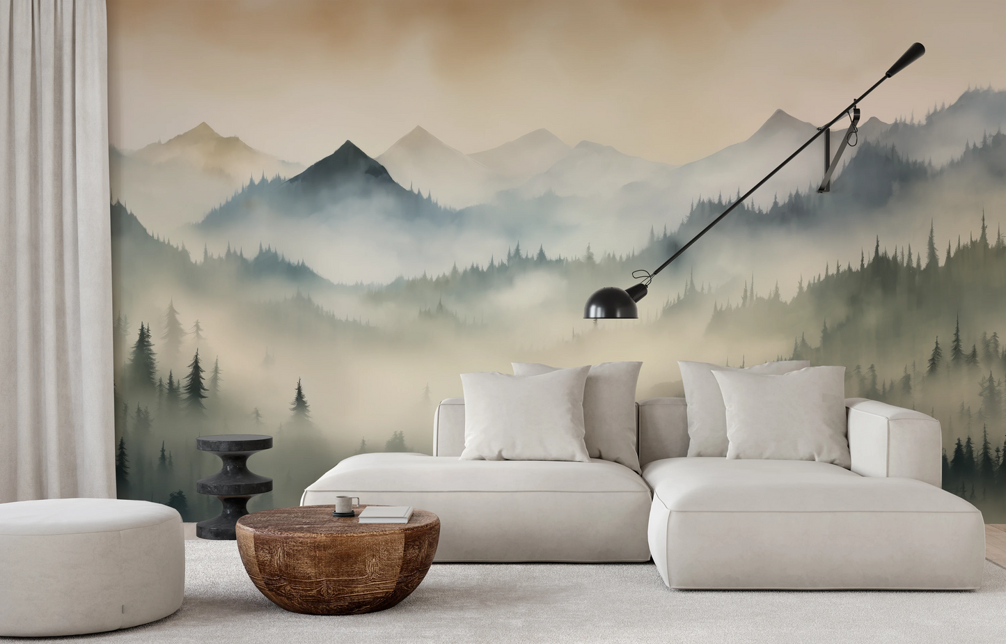 Fototapeta malowana o nazwie Misty Mountain Layers pokazana w aranżacji wnętrza.