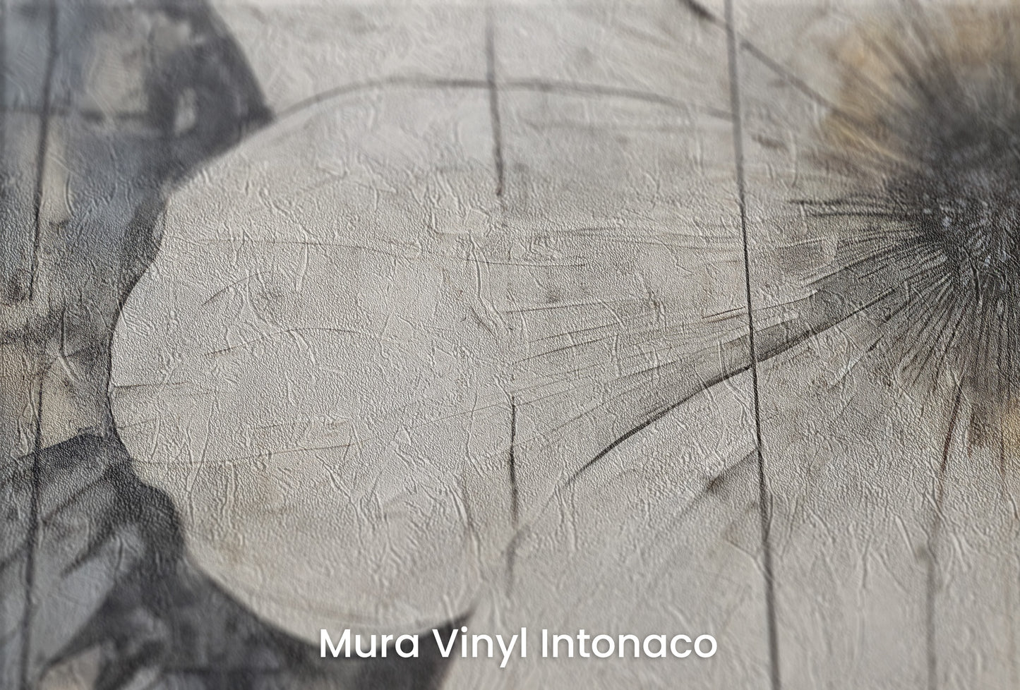 Zbliżenie na artystyczną fototapetę o nazwie INDUSTRIAL BLOOM na podłożu Mura Vinyl Intonaco - struktura tartego tynku.