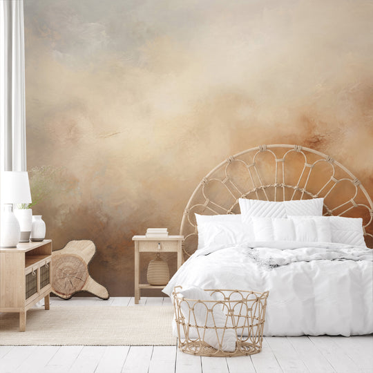 Wzór fototapety artystycznej o nazwie DAWN'S TRANQUIL EMBRACE pokazanej w aranżacji wnętrza.