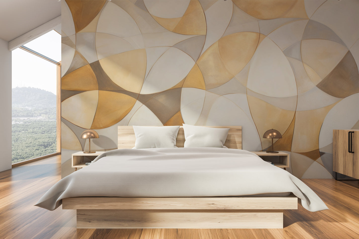 Fototapeta malowana o nazwie GOLDEN VORTEX MOSAIC pokazana w aranżacji wnętrza.