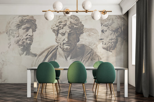 Wzór fototapety artystycznej o nazwie Thoughtful Heraclitus pokazanej w aranżacji wnętrza.