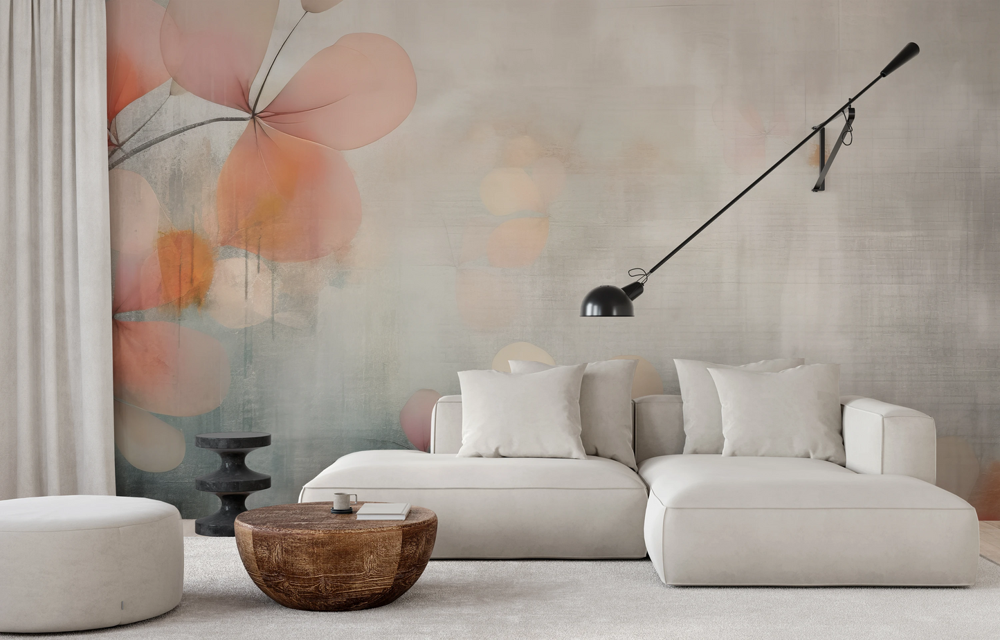 Wzór fototapety malowanej o nazwie Abstract Petals pokazanej w aranżacji wnętrza.