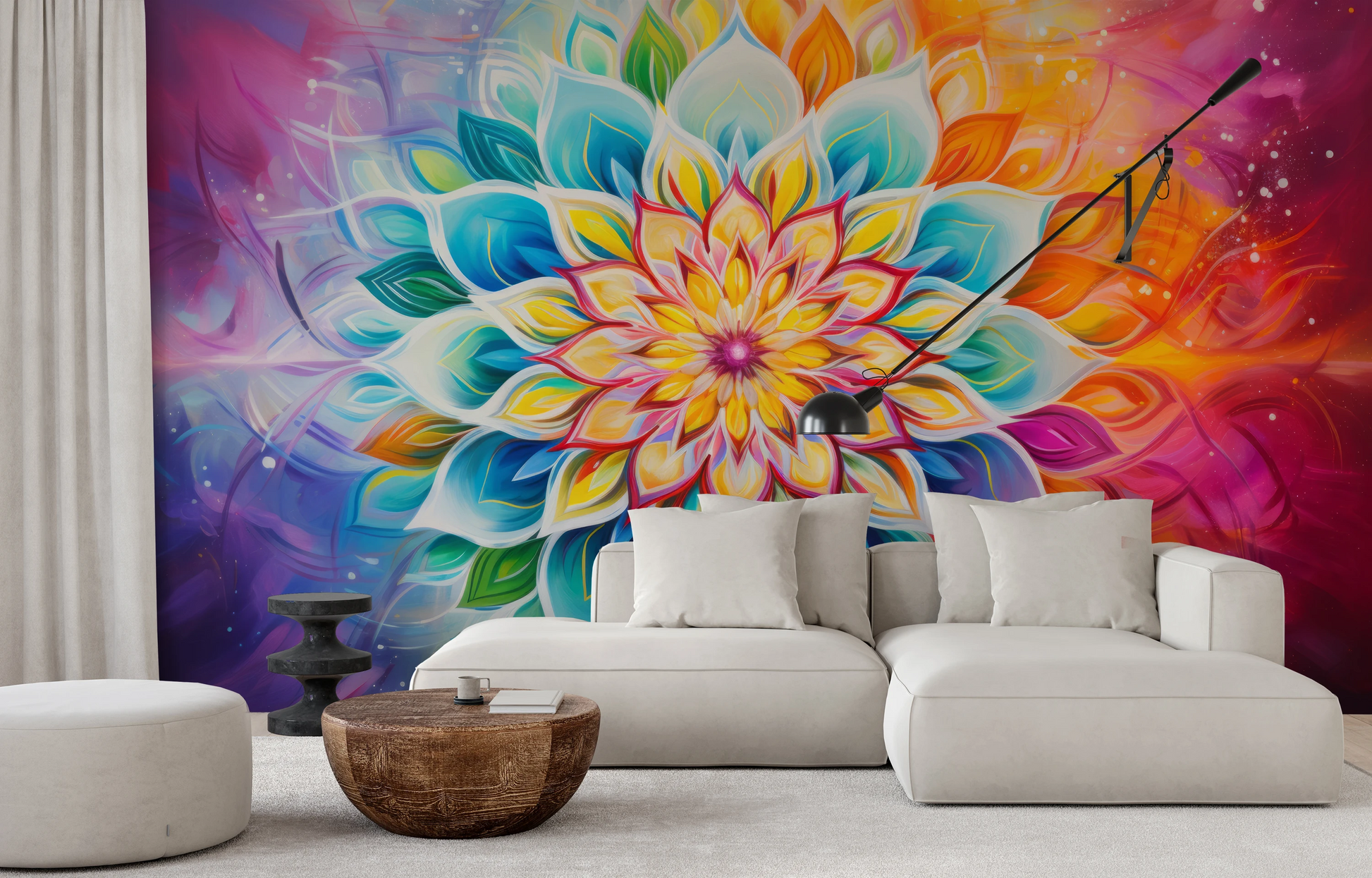 Wzór fototapety o nazwie Vibrant Lotus pokazanej w kontekście pomieszczenia.