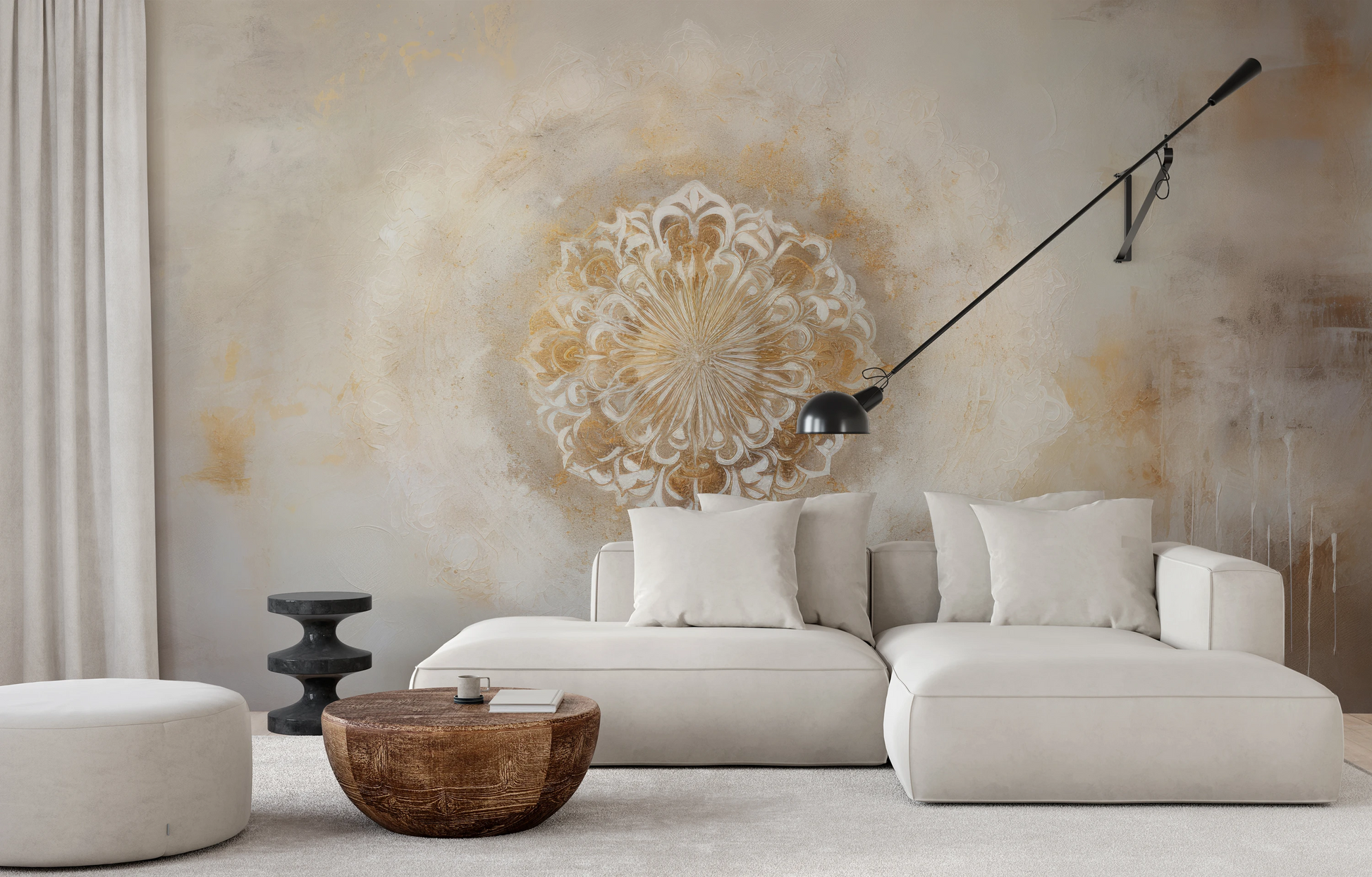 Wzór fototapety malowanej o nazwie Celestial Elegance pokazanej w aranżacji wnętrza.
