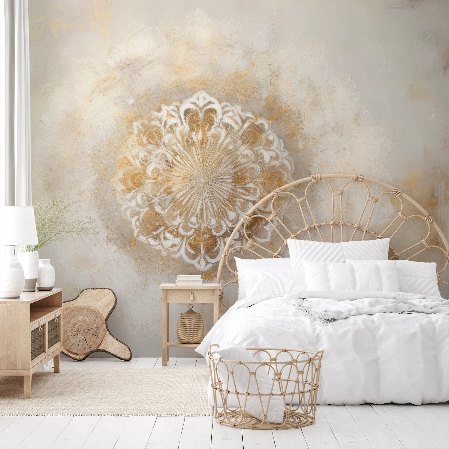 Fototapeta artystyczna o nazwie Celestial Elegance pokazana w aranżacji wnętrza.