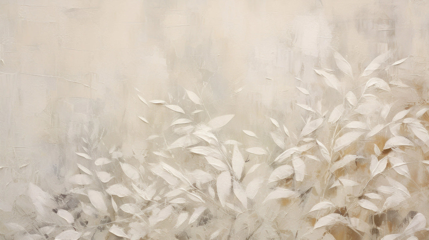 Prezentacja całego wzoru fototapety o nazwie White Foliage Whispers