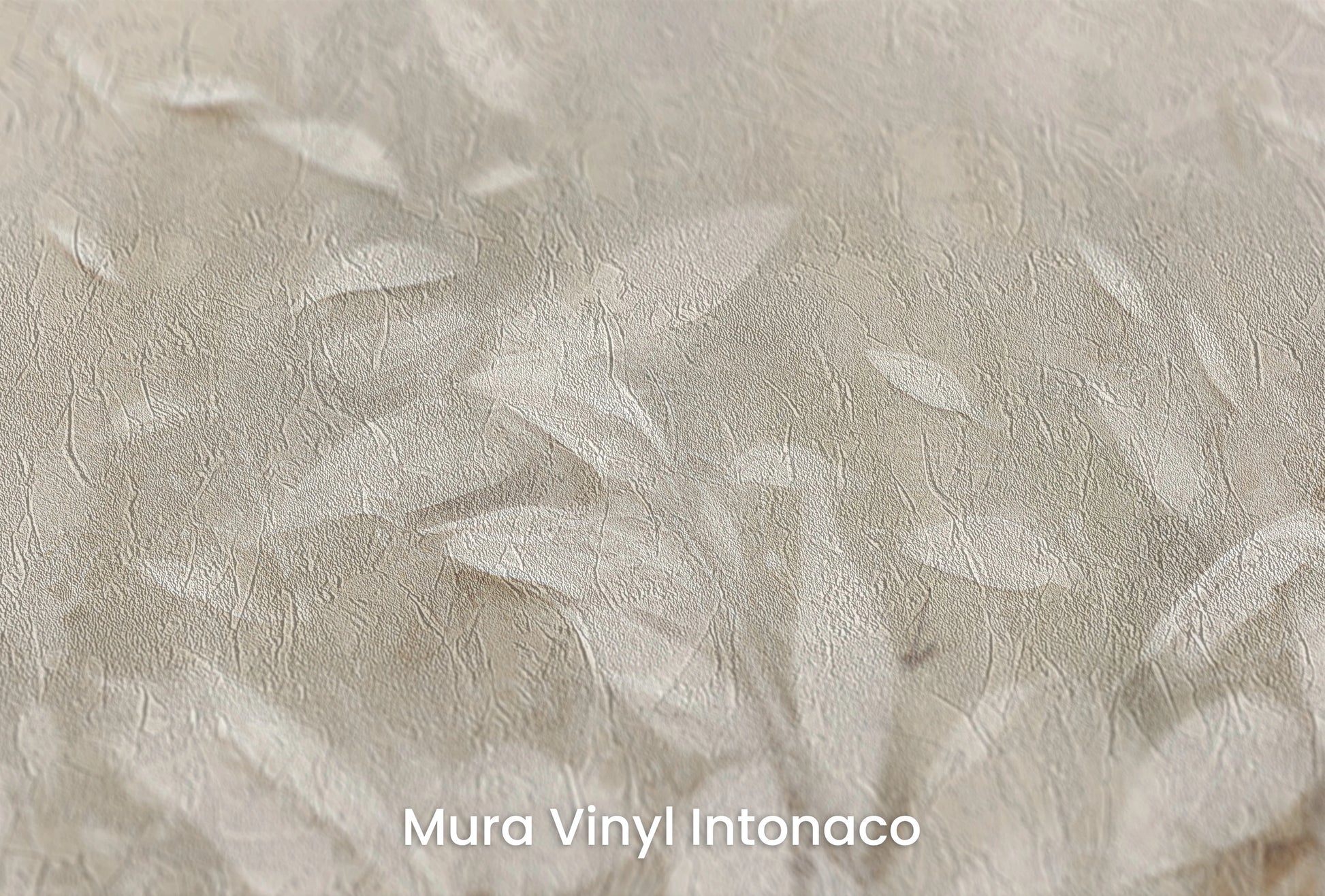 Zbliżenie na artystyczną fototapetę o nazwie White Foliage Whispers na podłożu Mura Vinyl Intonaco - struktura tartego tynku.