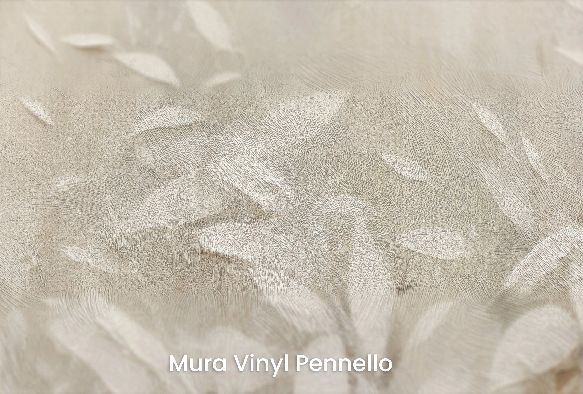 Zbliżenie na artystyczną fototapetę o nazwie White Foliage Whispers na podłożu Mura Vinyl Pennello - faktura pociągnięć pędzla malarskiego.