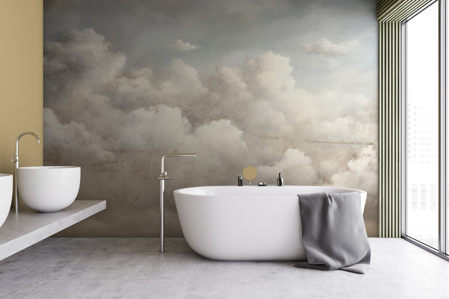 Wzór fototapety malowanej o nazwie TIMELESS VISTA CLOUDSCAPE pokazanej w aranżacji wnętrza.