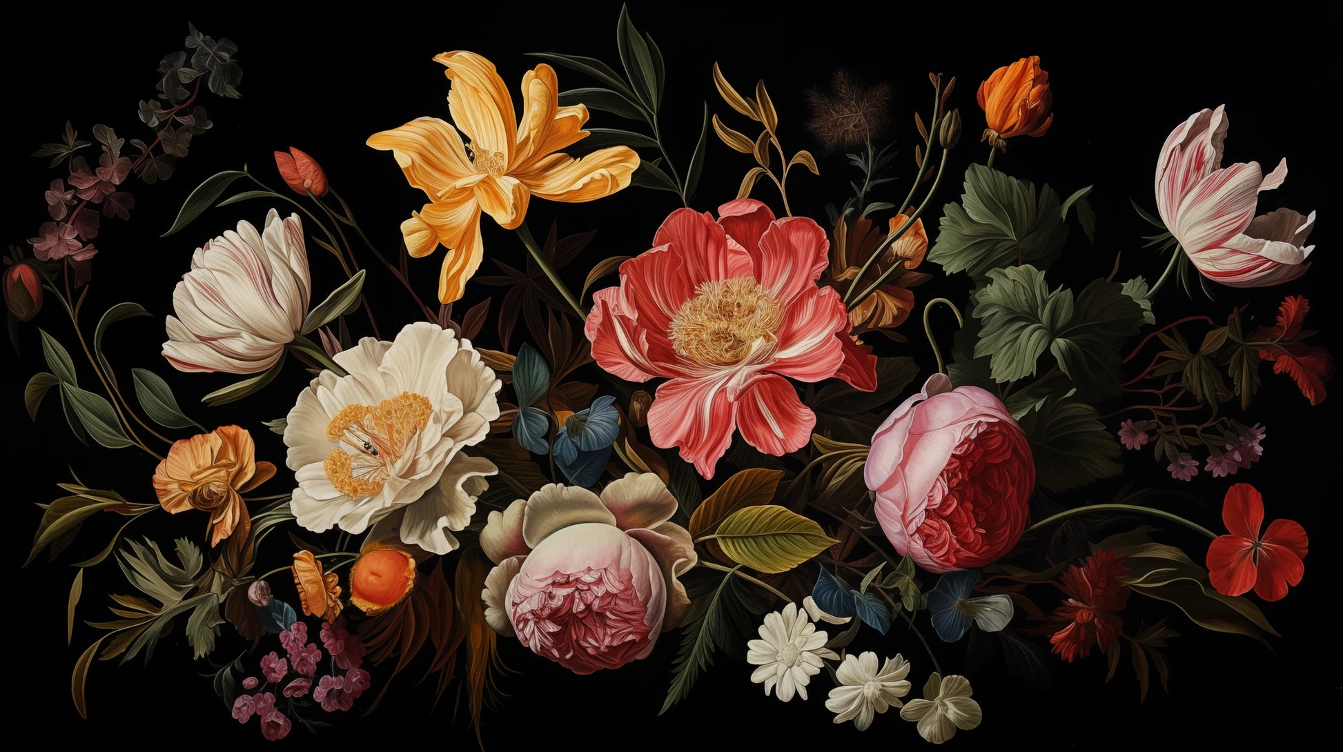 Prezentacja całego wzoru fototapety o nazwie Baroque Floral Richness