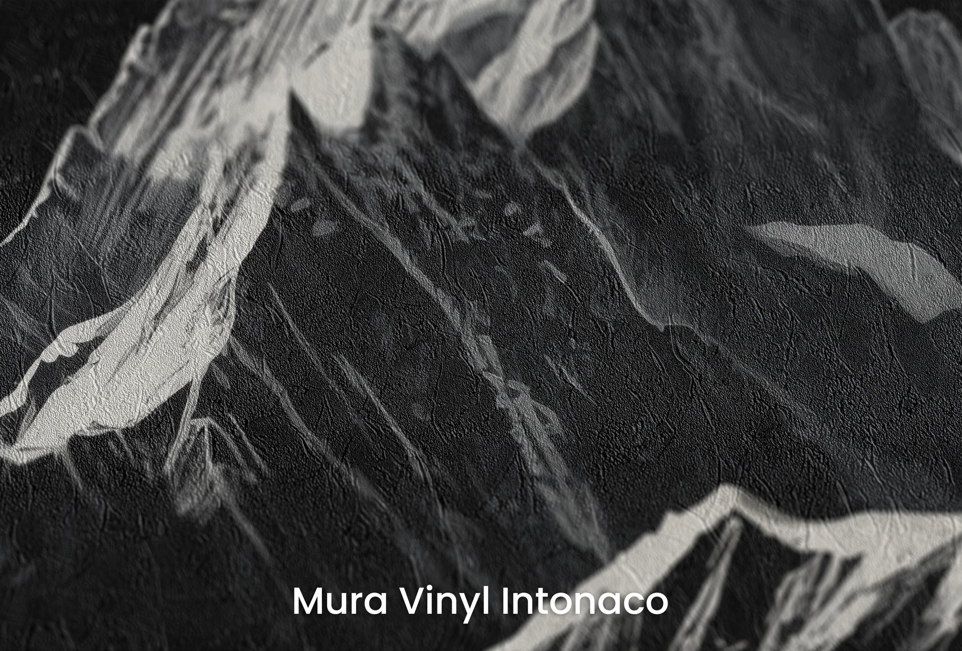 Zbliżenie na artystyczną fototapetę o nazwie Nocturnal Elegance na podłożu Mura Vinyl Intonaco - struktura tartego tynku.