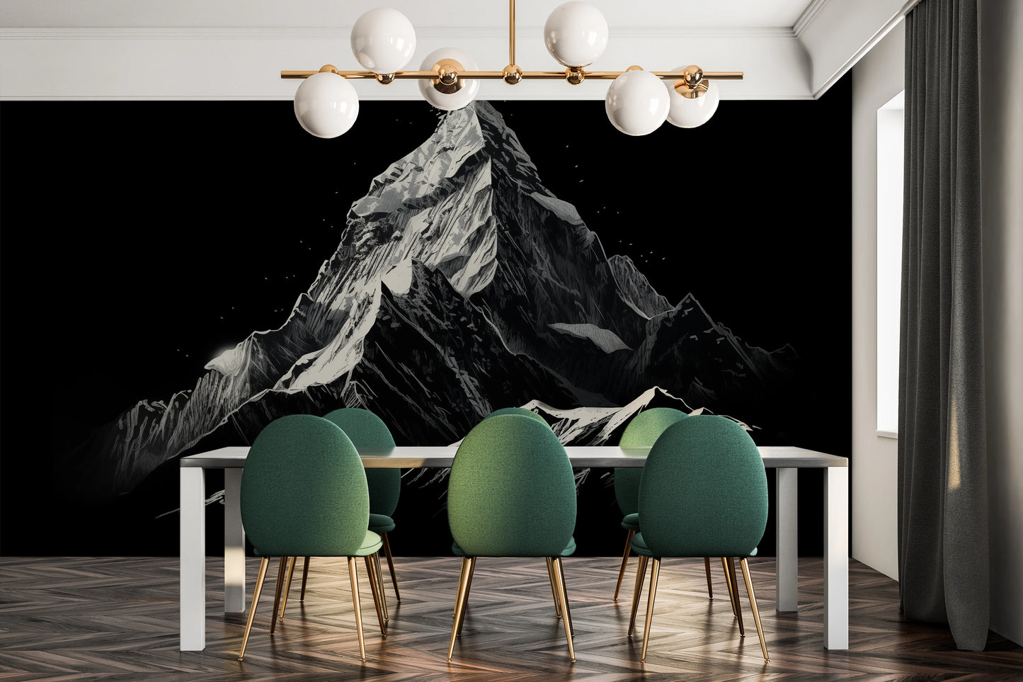 Wzór fototapety artystycznej o nazwie Nocturnal Elegance pokazanej w aranżacji wnętrza.