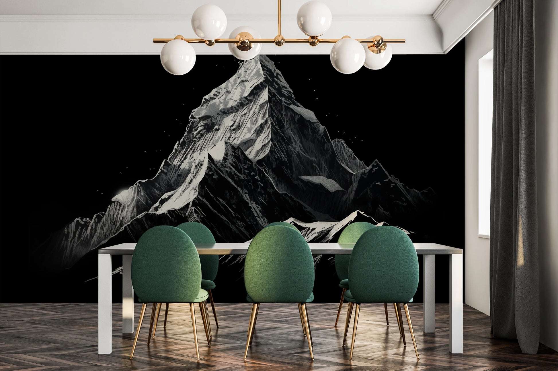 Wzór fototapety artystycznej o nazwie Nocturnal Elegance pokazanej w aranżacji wnętrza.