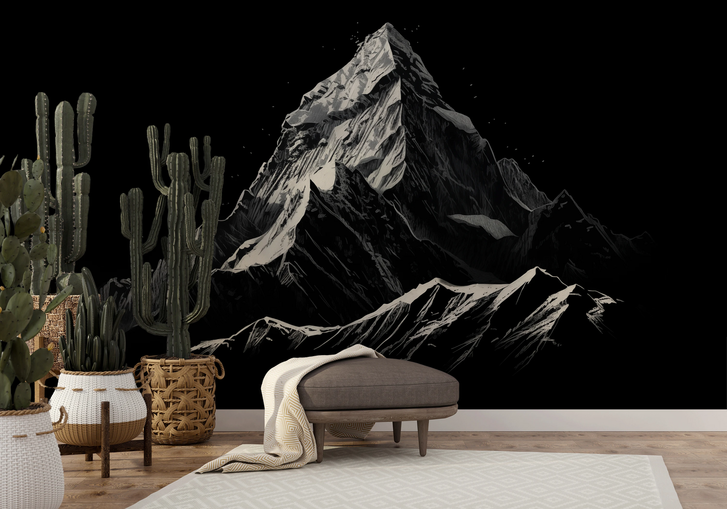 Wzór fototapety malowanej o nazwie Nocturnal Elegance pokazanej w aranżacji wnętrza.