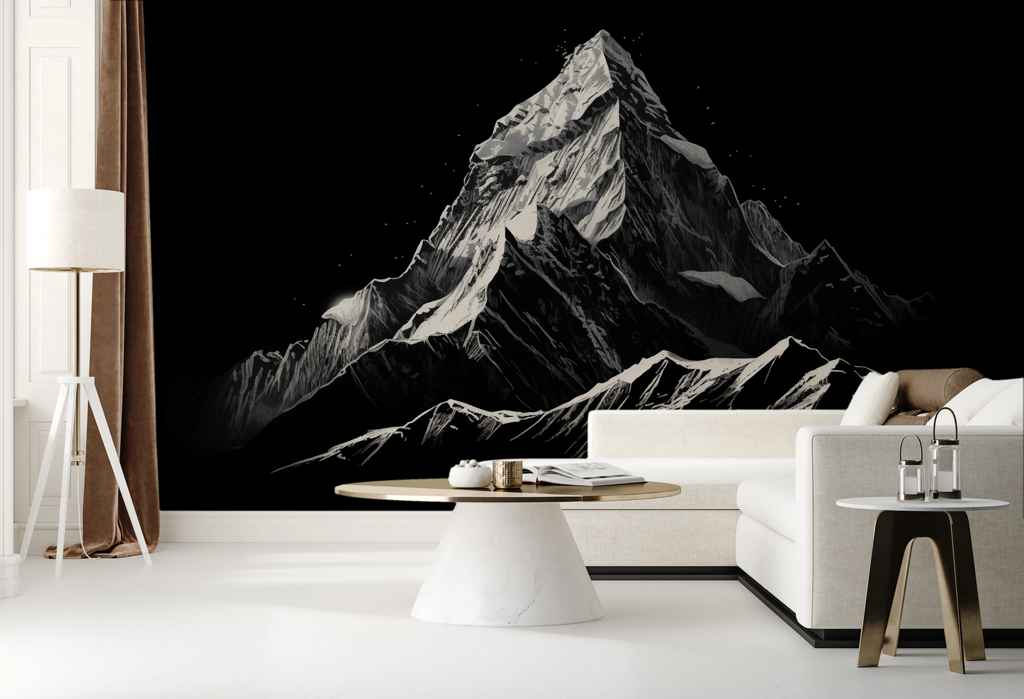 Zdjęcie prezentuje aranżację wnętrza z użyciem fototapety o nazwie Nocturnal Elegance pokazanej w aranżacji wnętrza.