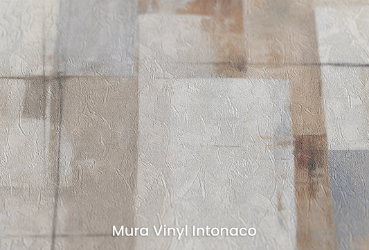 Zbliżenie na artystyczną fototapetę o nazwie Layered Tranquility na podłożu Mura Vinyl Intonaco - struktura tartego tynku.