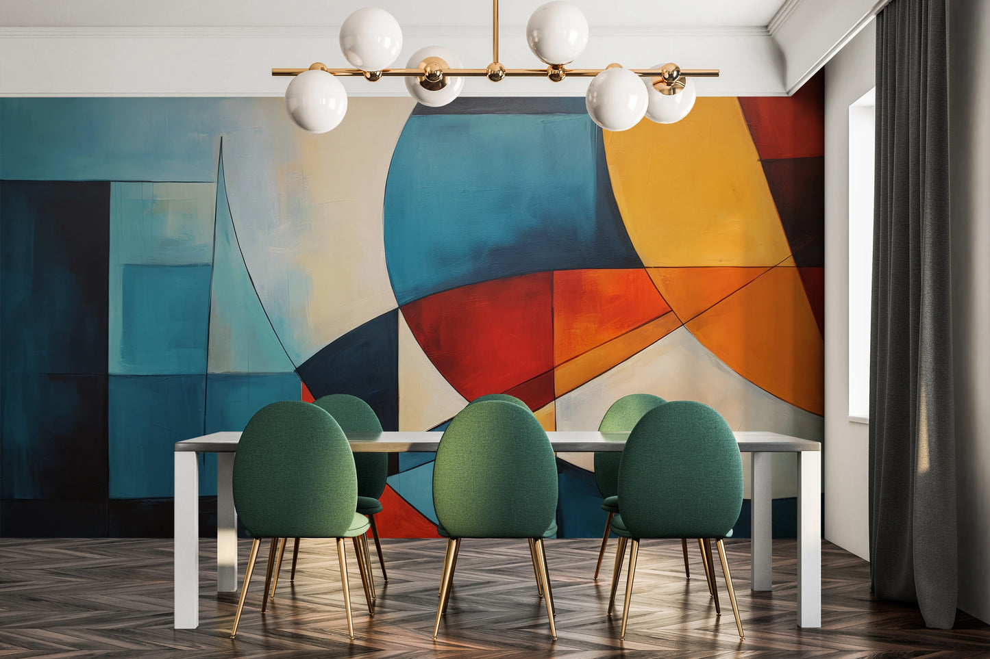 Wzór fototapety malowanej o nazwie Colorful Geometry #4 pokazanej w aranżacji wnętrza.