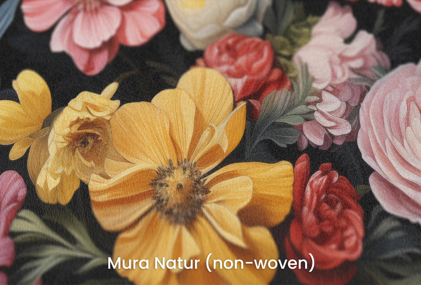 Zbliżenie na artystyczną fototapetę o nazwie Floral Renaissance na podłożu Mura Natur (non-woven) - naturalne i ekologiczne podłoże.