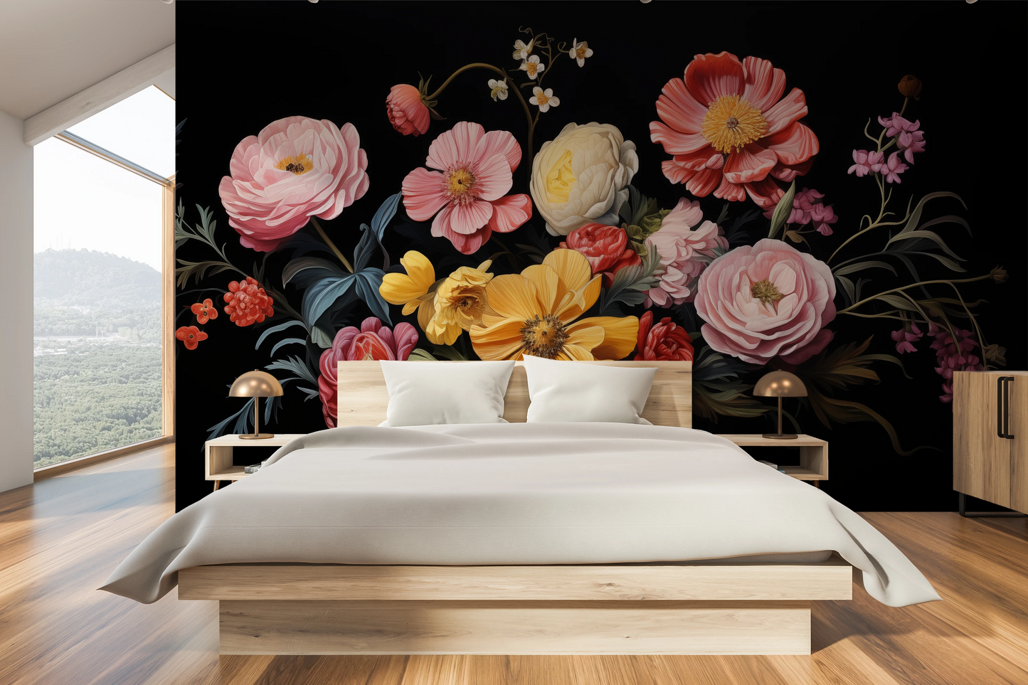 Wzór fototapety o nazwie Floral Renaissance pokazanej w kontekście pomieszczenia.