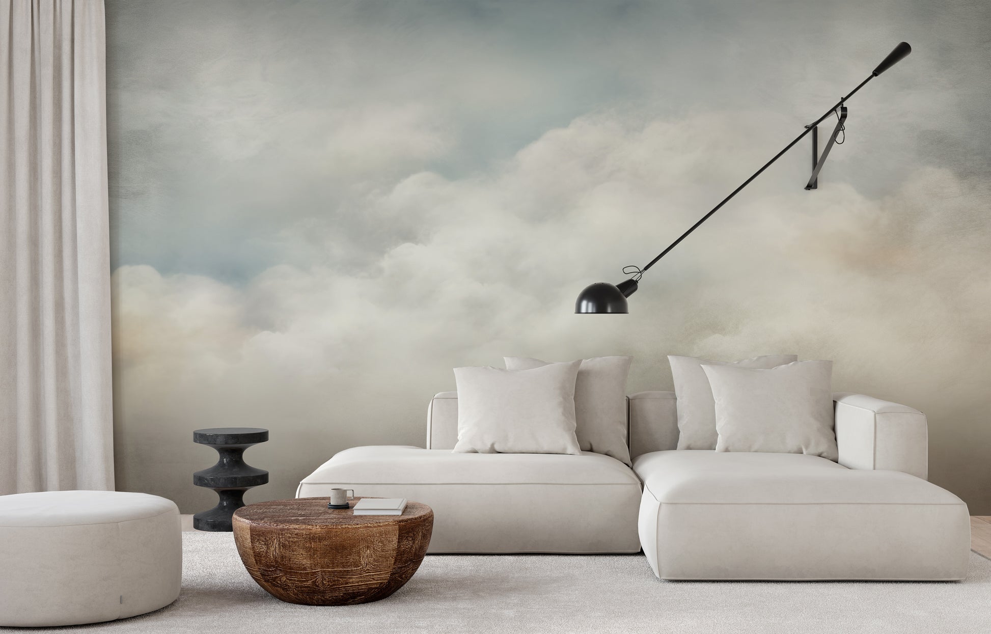 Wzór fototapety malowanej o nazwie SOFT EMINENCE CLOUDSCAPE pokazanej w aranżacji wnętrza.