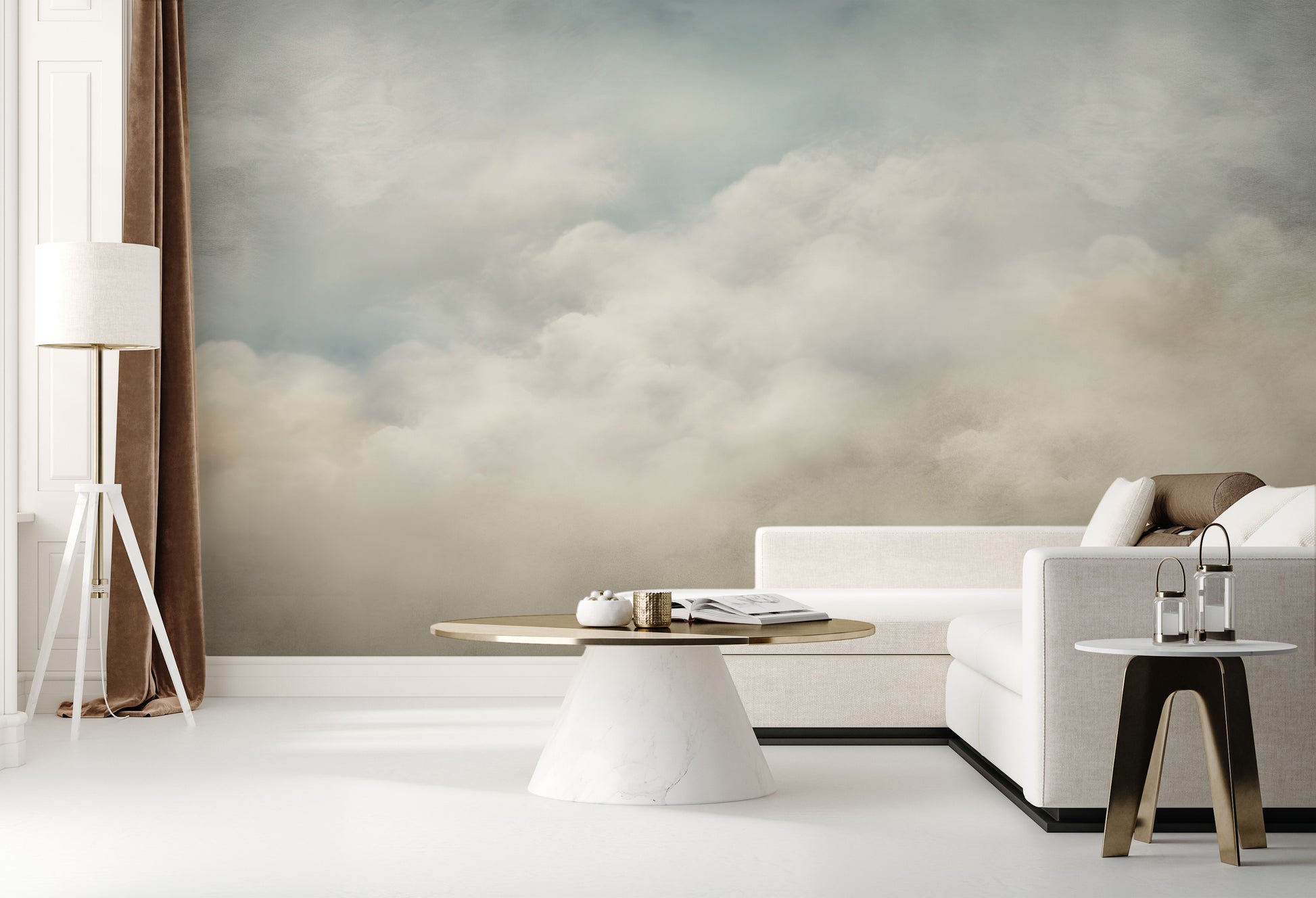 Wzór fototapety artystycznej o nazwie SOFT EMINENCE CLOUDSCAPE pokazanej w aranżacji wnętrza.