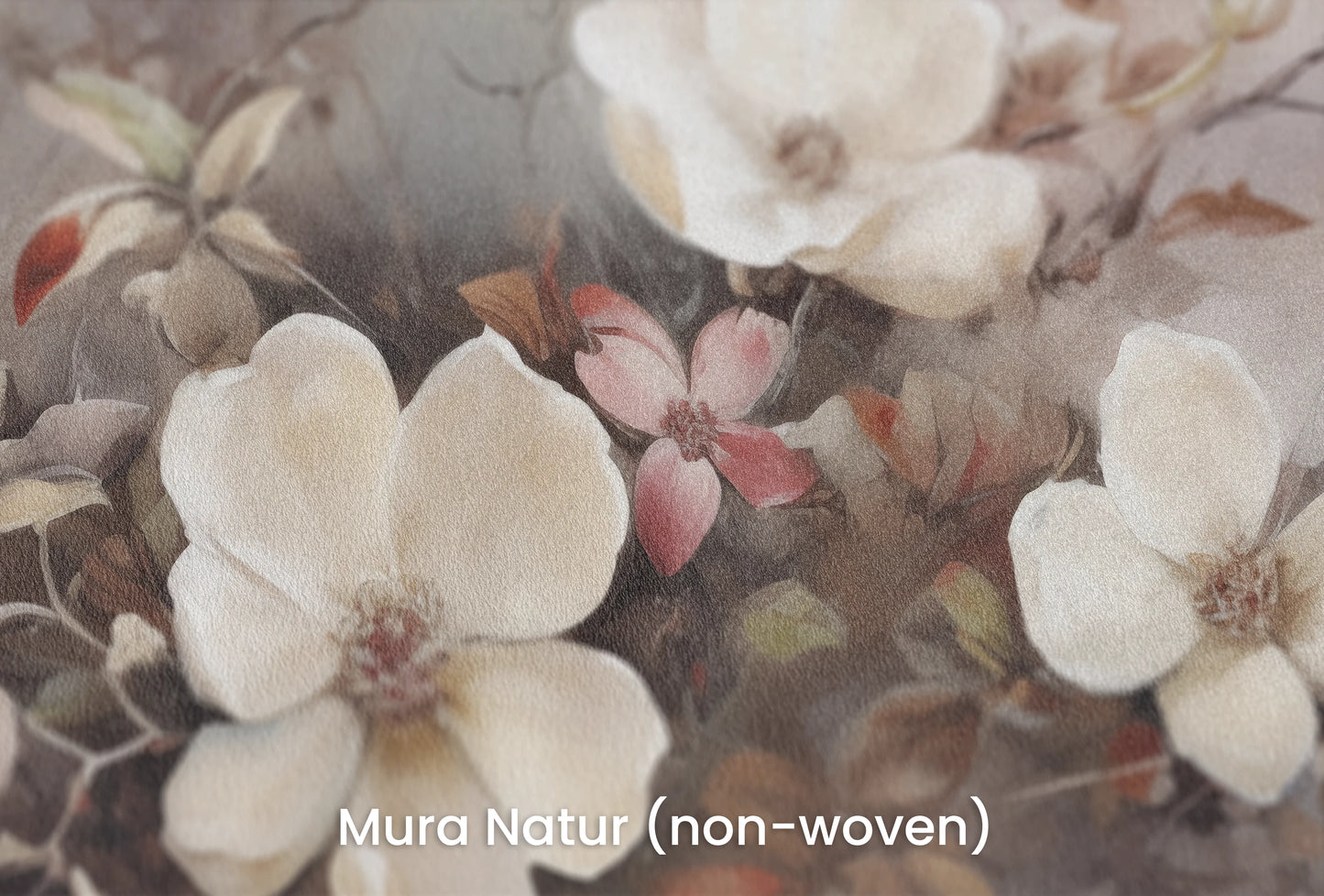 Zbliżenie na artystyczną fototapetę o nazwie Whispering Cherry na podłożu Mura Natur (non-woven) - naturalne i ekologiczne podłoże.