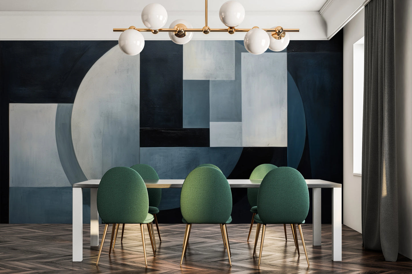 Wzór fototapety o nazwie Geometric Crescent pokazanej w kontekście pomieszczenia.