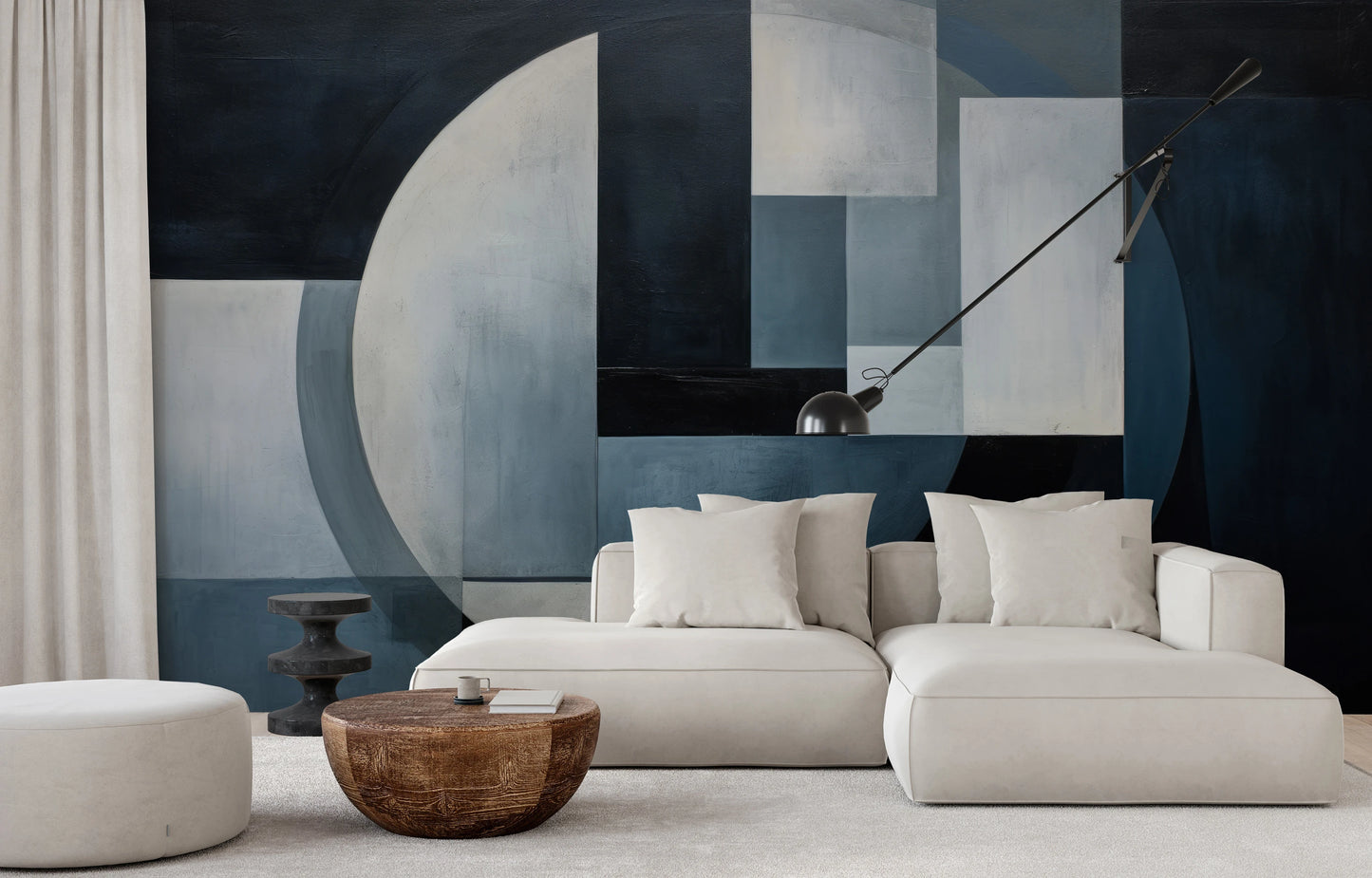 Wzór fototapety malowanej o nazwie Geometric Crescent pokazanej w aranżacji wnętrza.