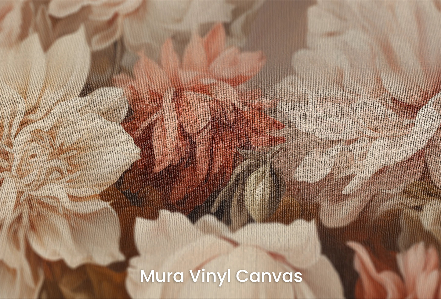 Zbliżenie na artystyczną fototapetę o nazwie Vintage Rose Ensemble na podłożu Mura Vinyl Canvas - faktura naturalnego płótna.